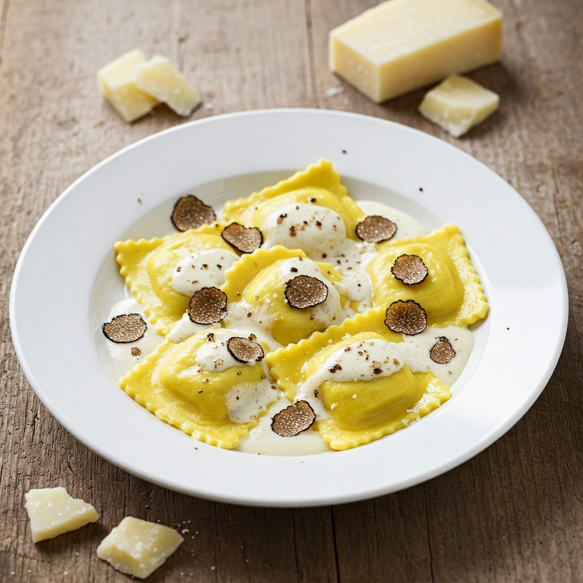Les Ravioles de Royans aux Truffes d'Été et Crème de Parmesan